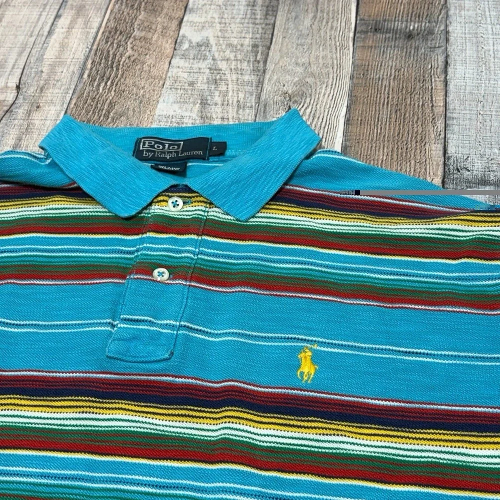 VTG Polo Ralph Lauren Polo Shirt Mens Large Multicolor Striped Preppy Y2K 90s